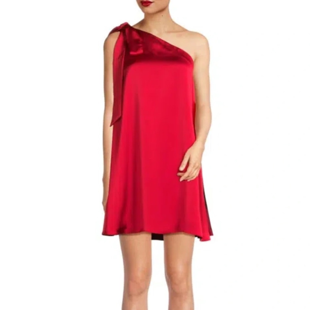 Ramy Brook One-Shoulder Red Satin Midi Dress